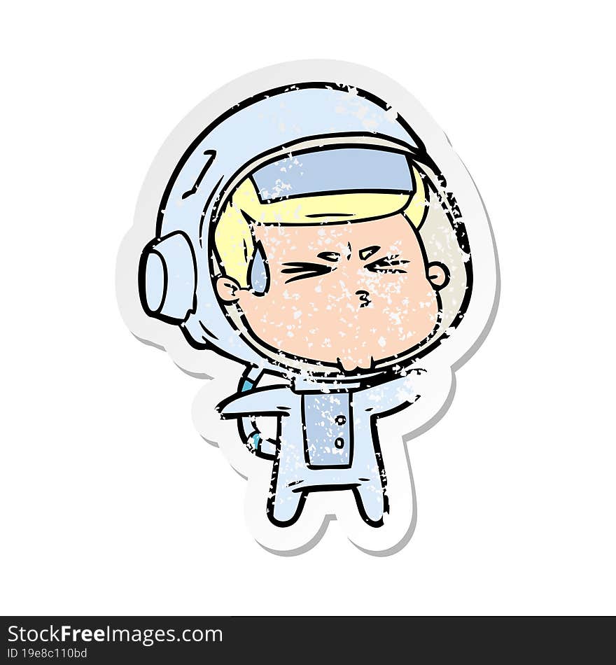 distressed sticker of a cartoon stressed astronaut