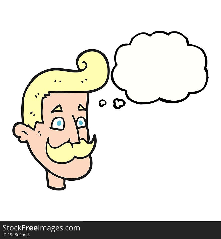 freehand drawn thought bubble cartoon man with mustache