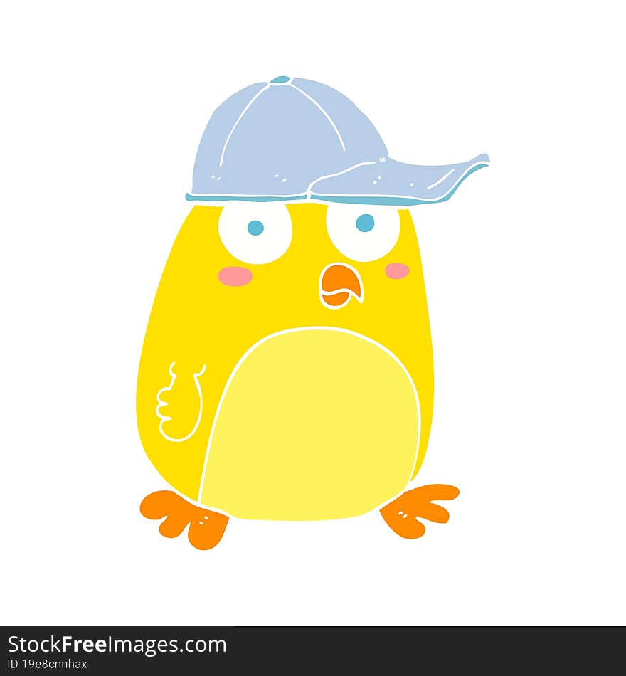 flat color illustration of bird in cap. flat color illustration of bird in cap