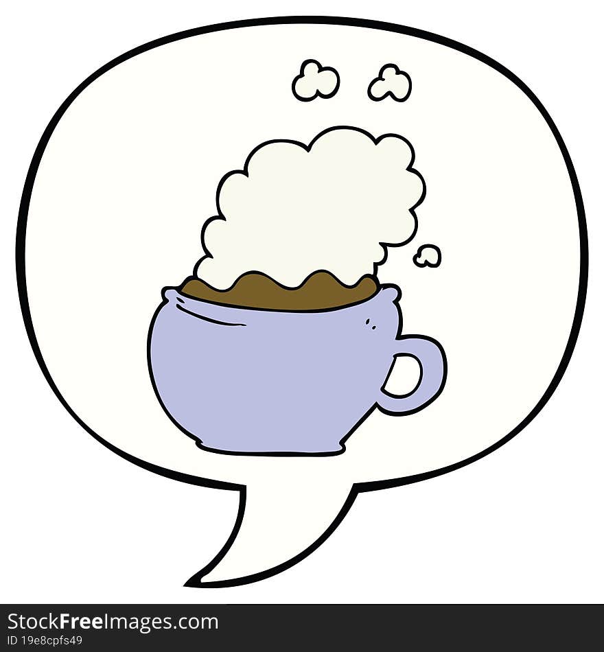 Cartoon Hot Cup Of Coffee And Speech Bubble