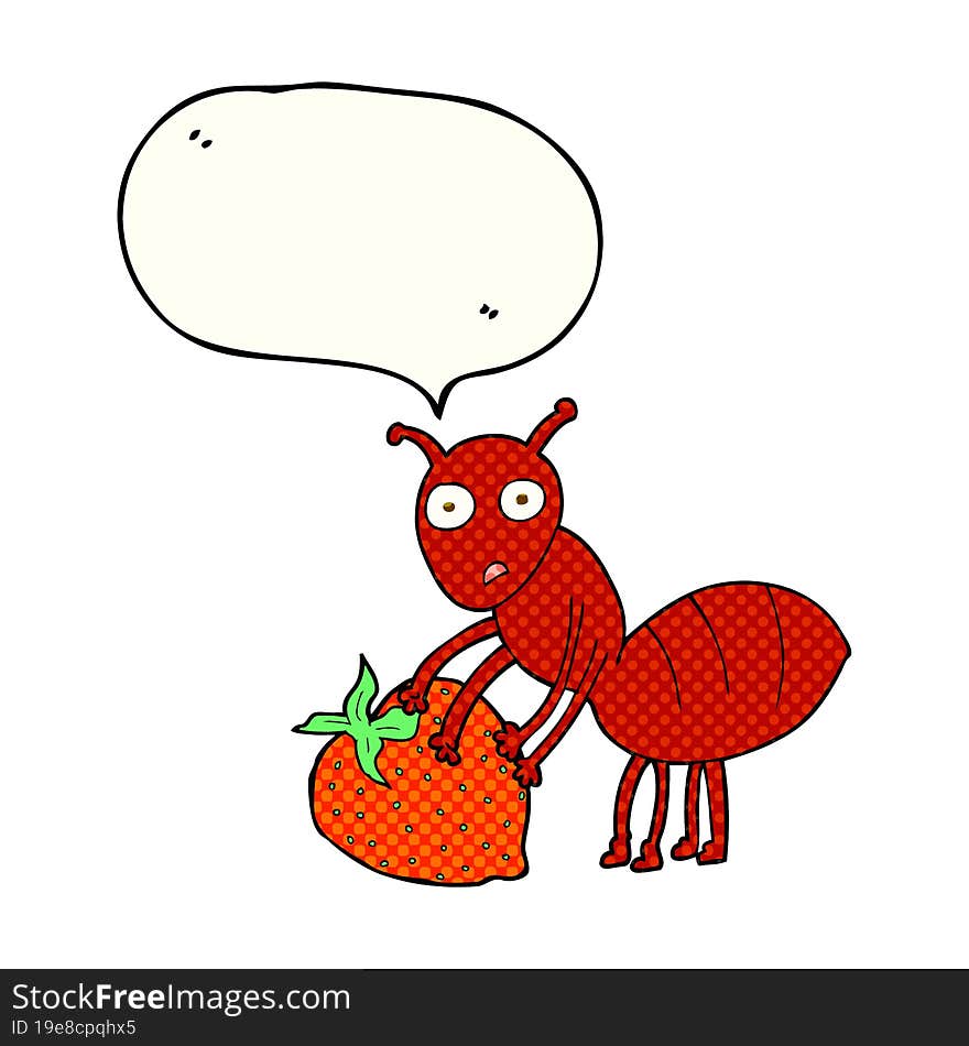 comic book speech bubble cartoon ant with berry