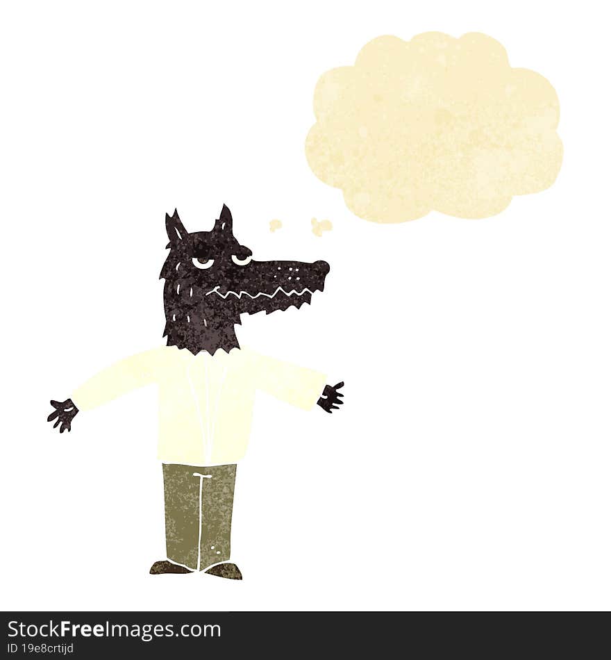 cartoon wolf with thought bubble