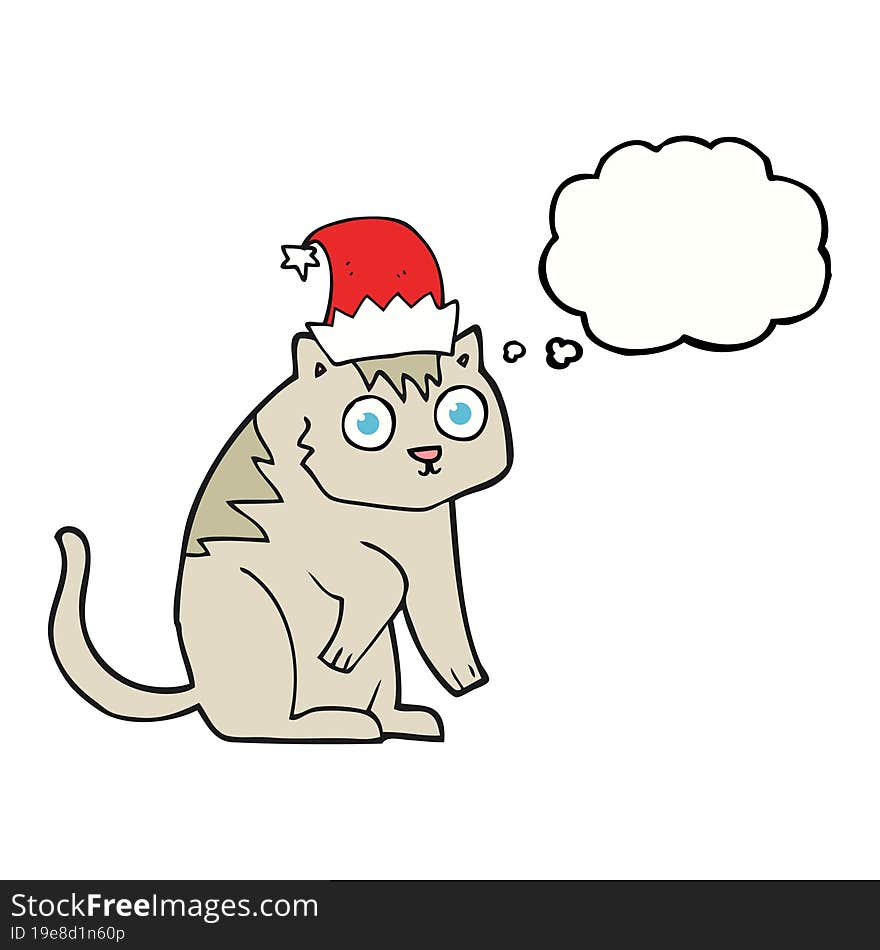 thought bubble cartoon cat wearing christmas hat