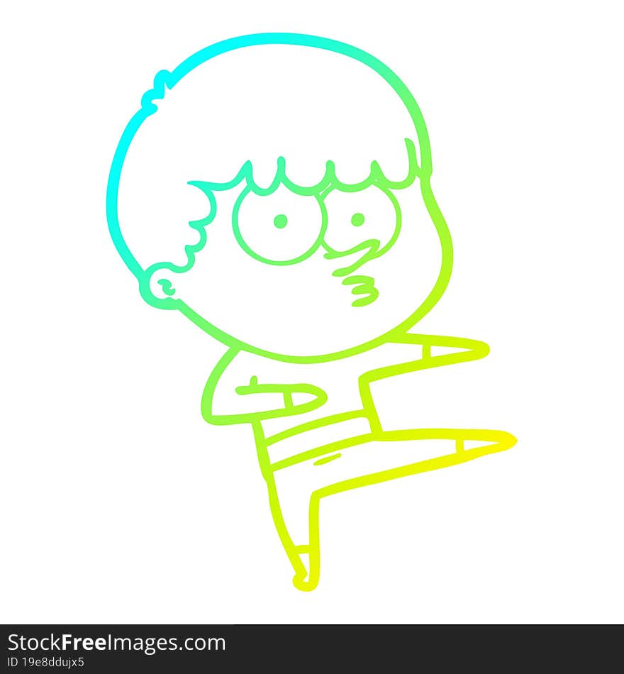 cold gradient line drawing of a cartoon curious boy dancing