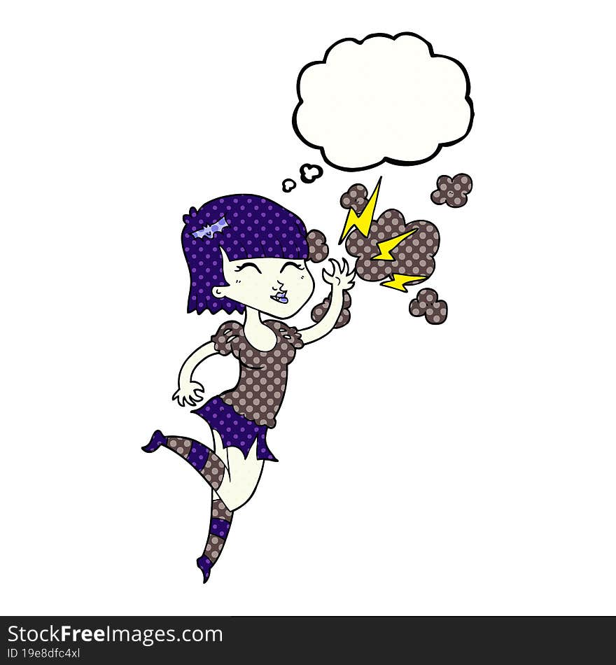 freehand drawn thought bubble cartoon vampire girl flying