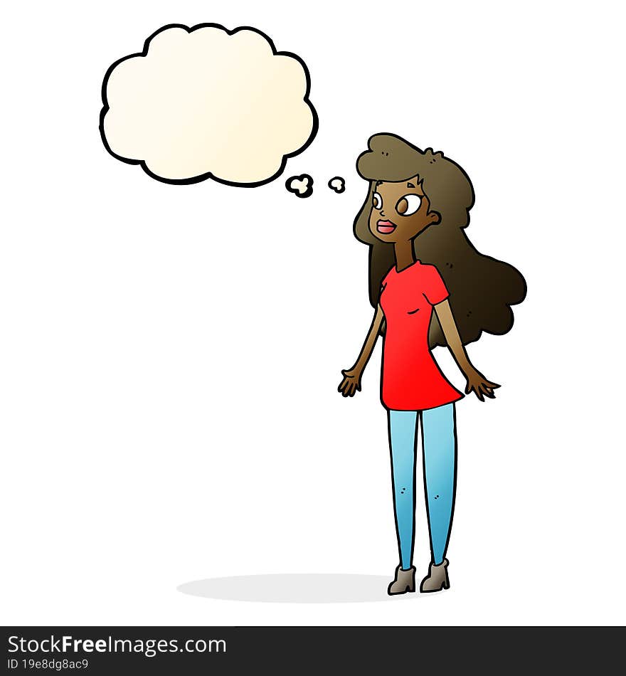 cartoon pretty girl with thought bubble