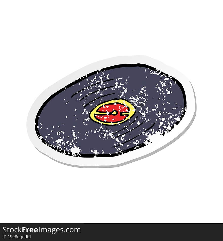 retro distressed sticker of a cartoon vinyl record