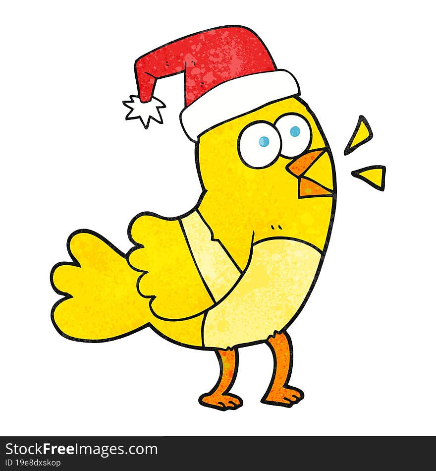 textured cartoon bird wearing christmas hat