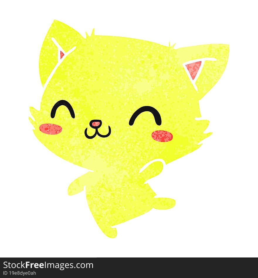 retro cartoon of cute kawaii cat