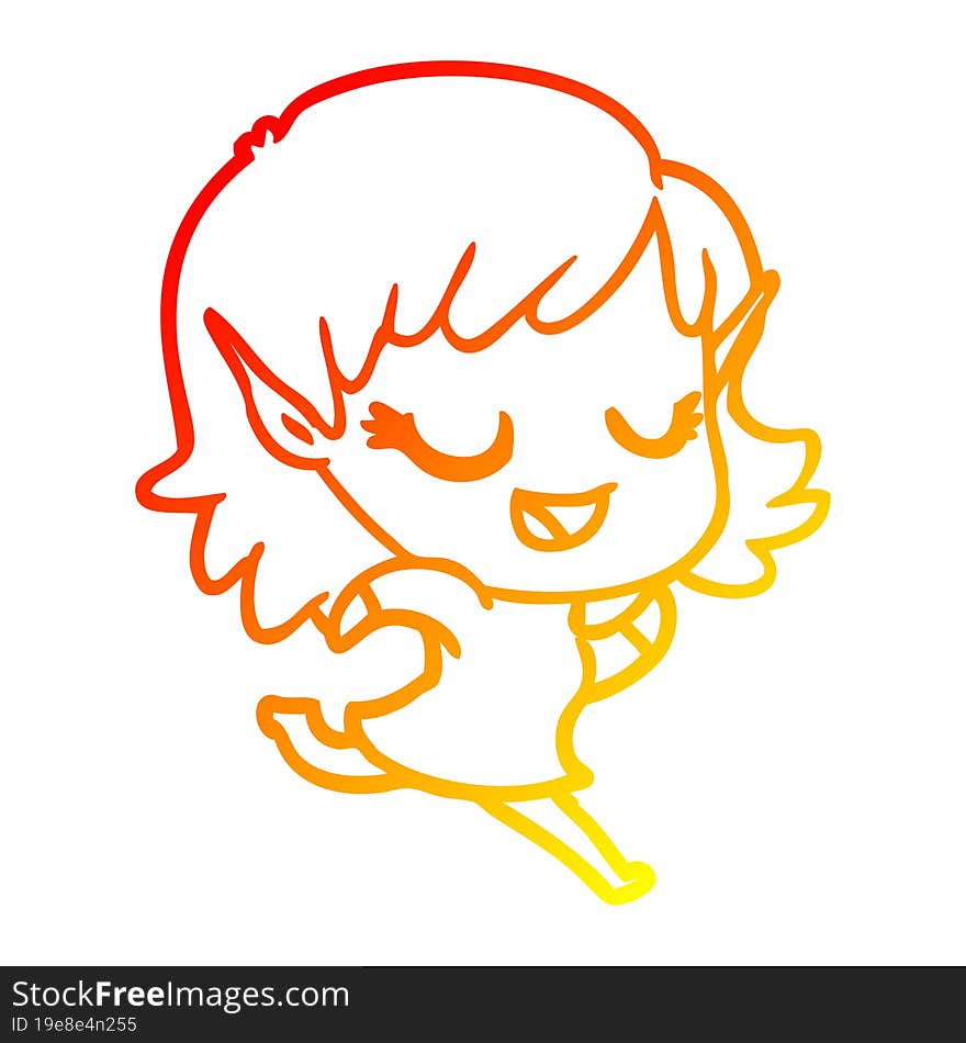 warm gradient line drawing happy cartoon elf girl running