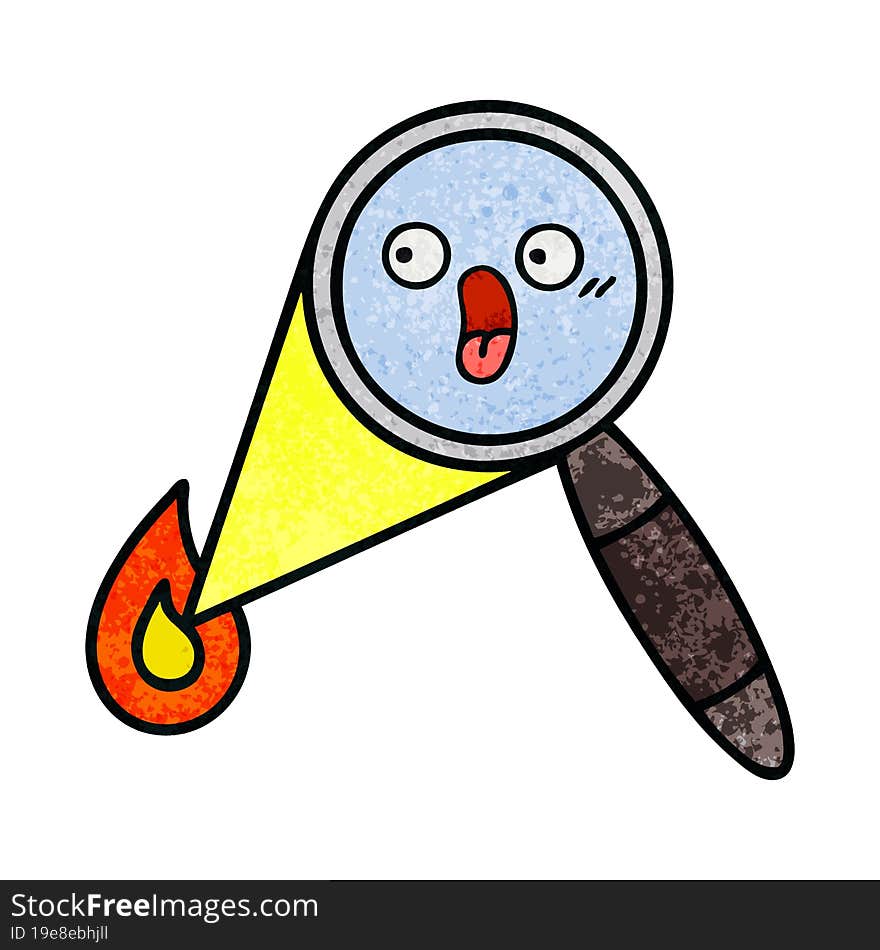 retro grunge texture cartoon of a magnifying glass