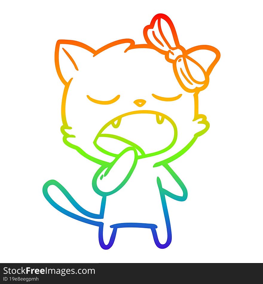 Rainbow Gradient Line Drawing Cartoon Yawning Cat