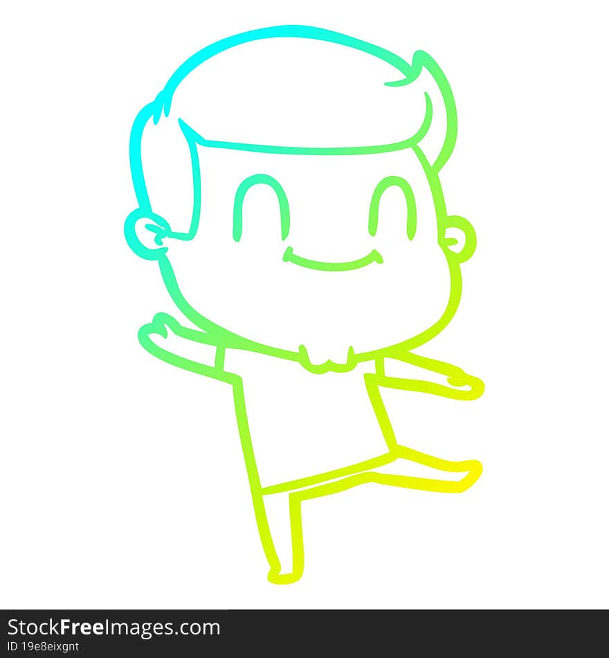 cold gradient line drawing of a cartoon happy man