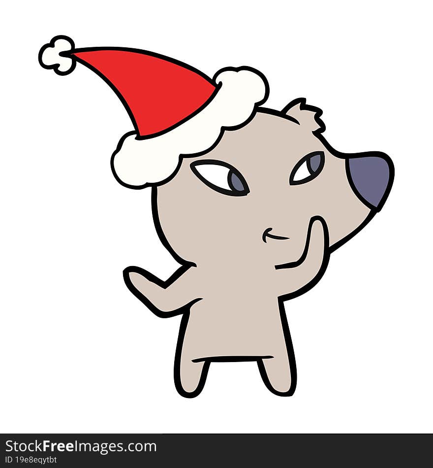 Cute Line Drawing Of A Bear Wearing Santa Hat