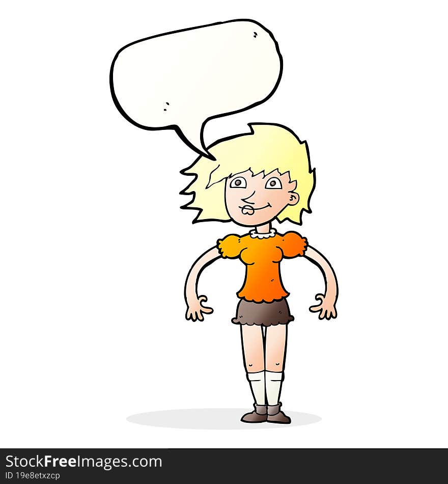 Cartoon Happy Woman With Speech Bubble