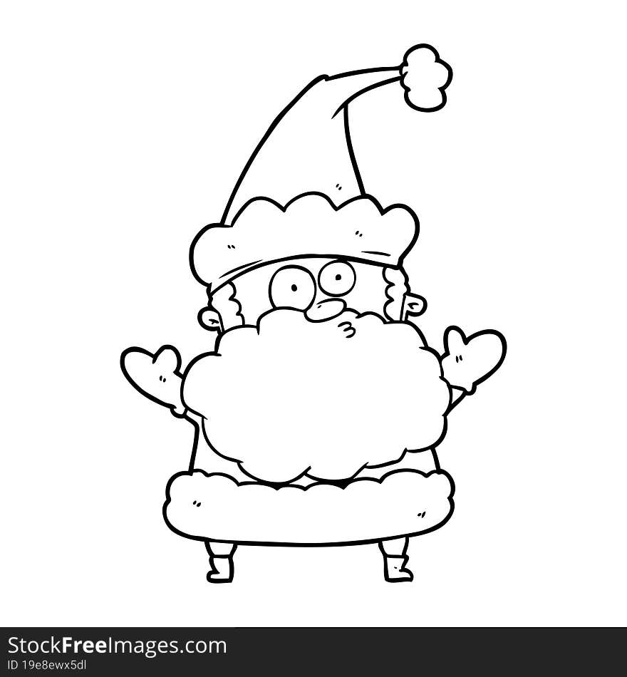 line drawing of a confused santa claus shurgging shoulders. line drawing of a confused santa claus shurgging shoulders