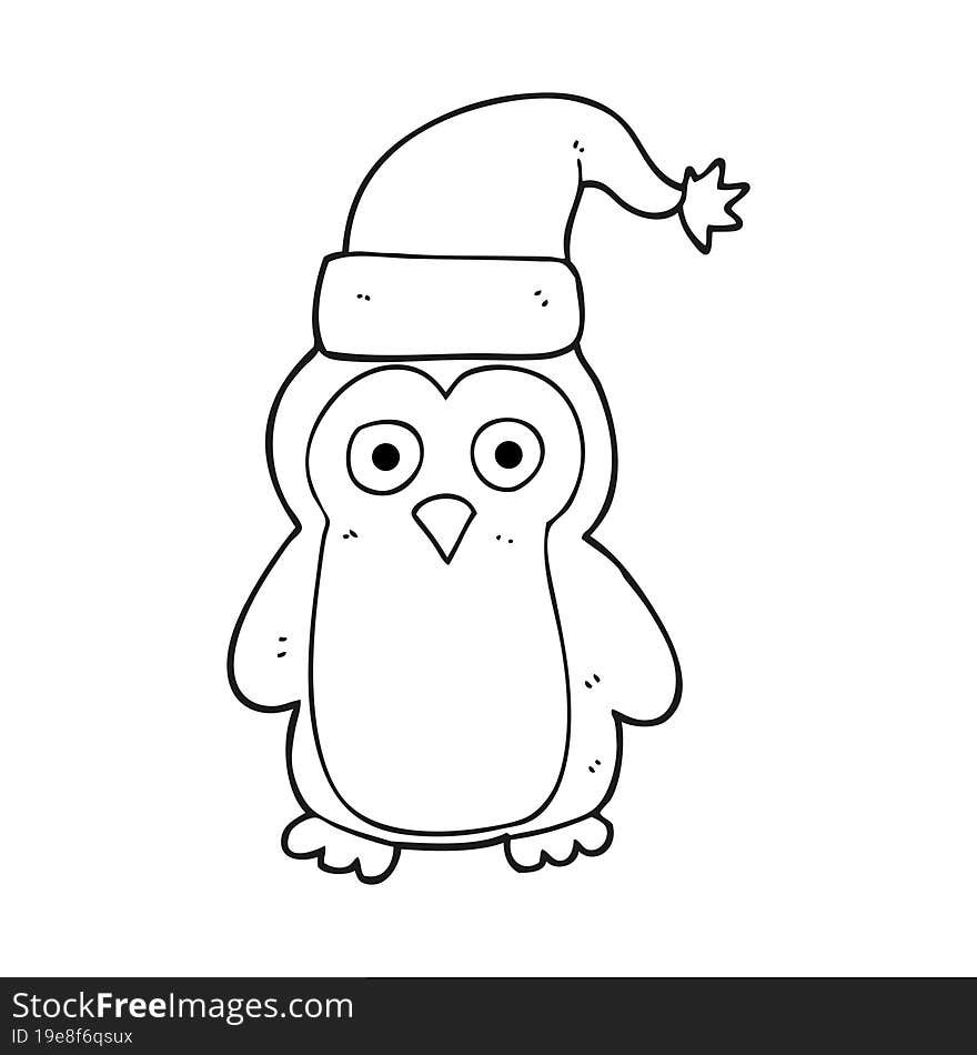 black and white cartoon christmas penguin