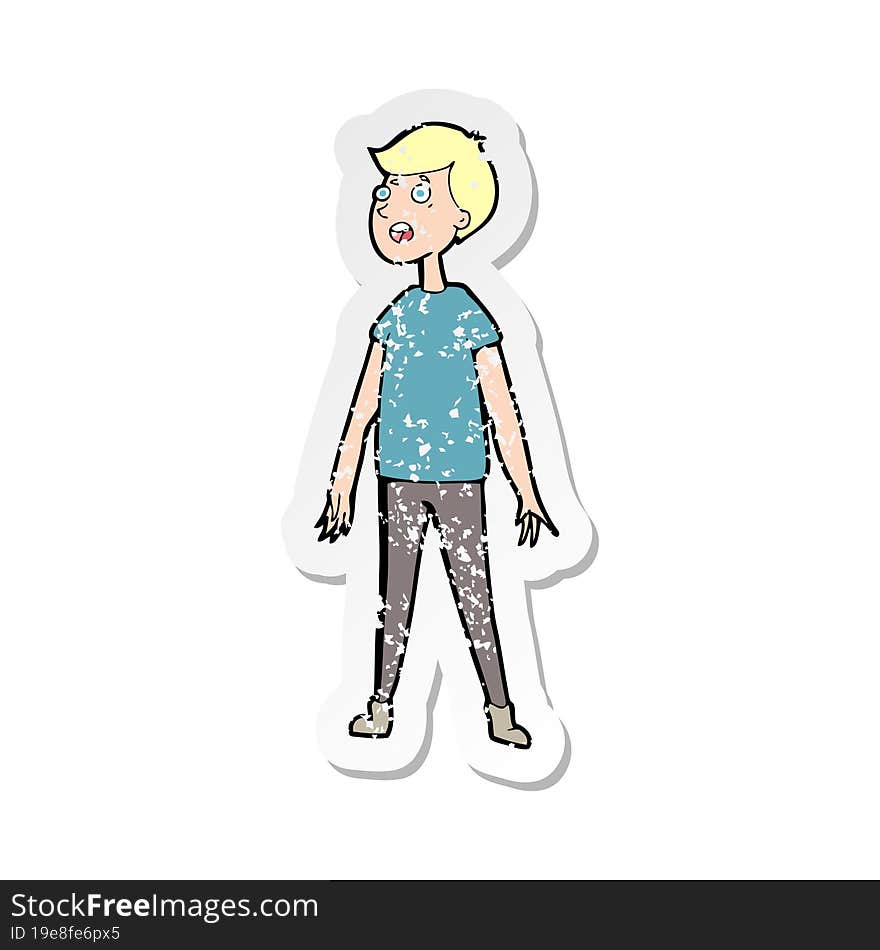 retro distressed sticker of a cartoon stressed man