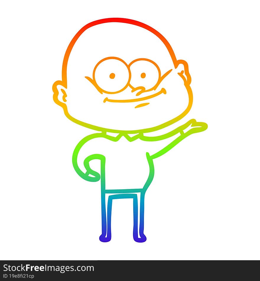 rainbow gradient line drawing of a cartoon bald man staring