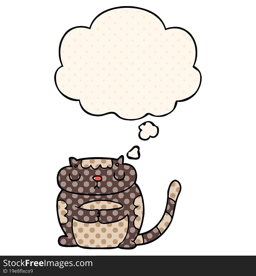 Cute Cartoon Cat And Thought Bubble In Comic Book Style