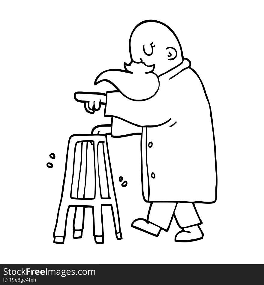 line drawing cartoon old man pointing