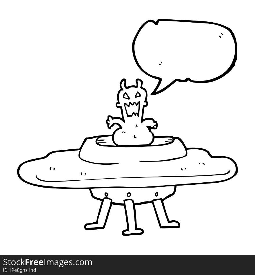 Speech Bubble Cartoon Alien In Flying Saucer