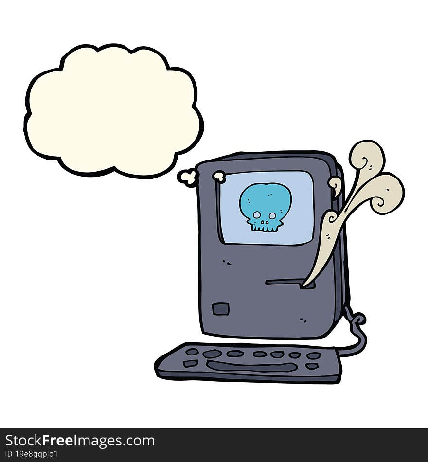 computer virus cartoon  with thought bubble