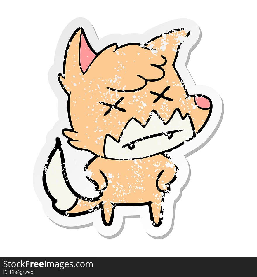 distressed sticker of a cartoon dead fox