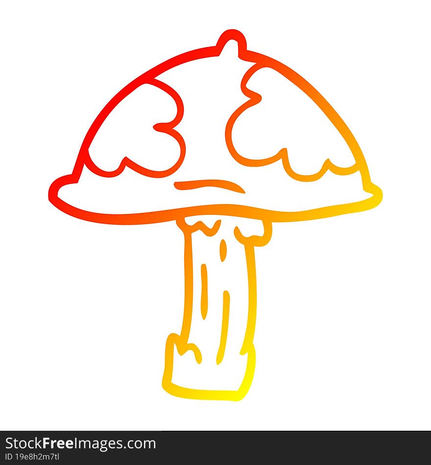 warm gradient line drawing of a cartoon poisonous toadstool