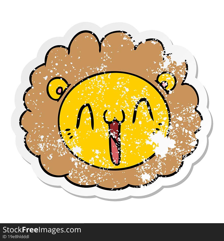 distressed sticker of a cartoon lion face