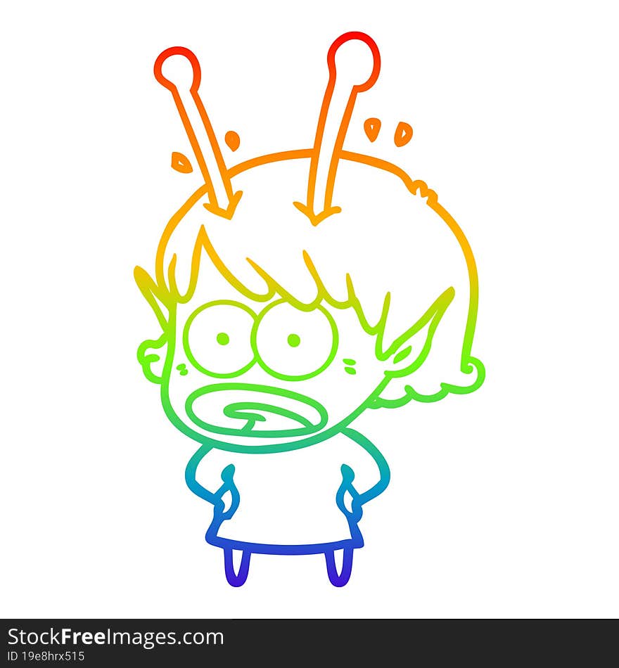 rainbow gradient line drawing cartoon shocked alien girl