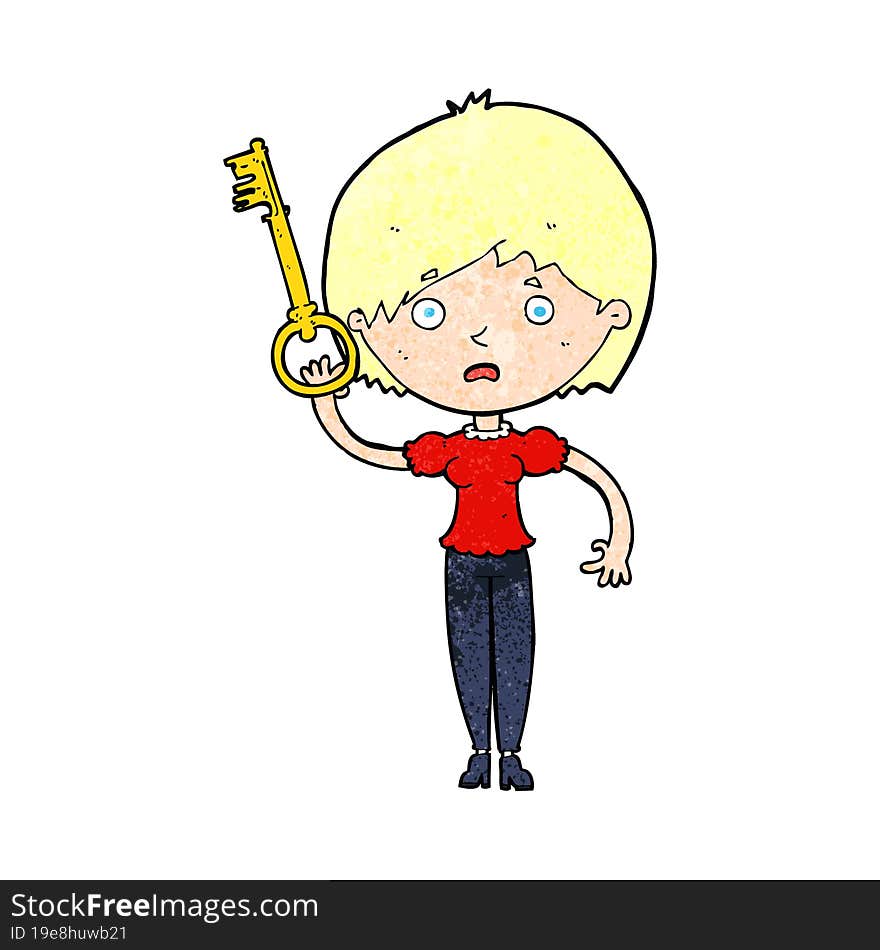 cartoon woman with key