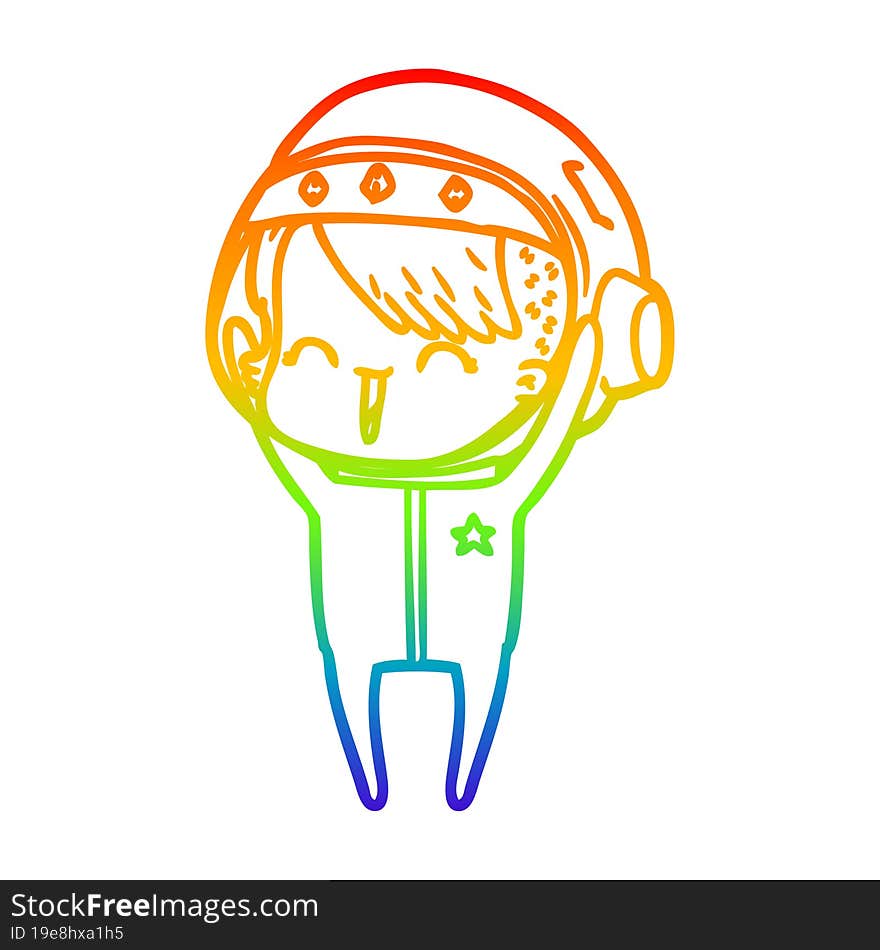 rainbow gradient line drawing happy cartoon space girl