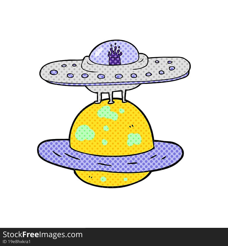 freehand drawn cartoon flying saucer