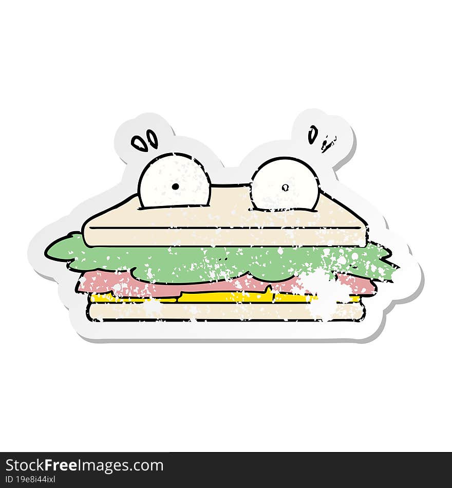 distressed sticker of a sandwich cartoon character