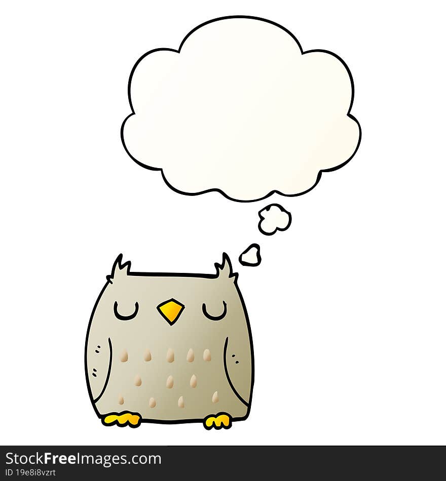 Cute Cartoon Owl And Thought Bubble In Smooth Gradient Style