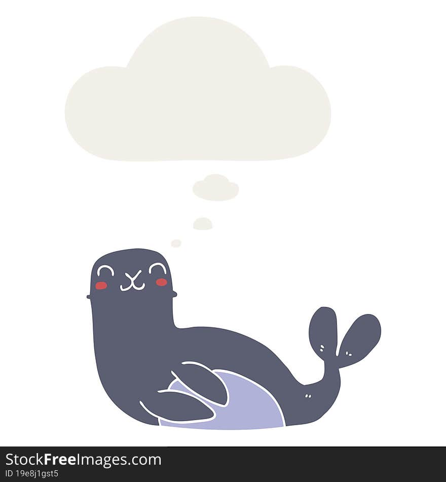 cartoon seal and thought bubble in retro style