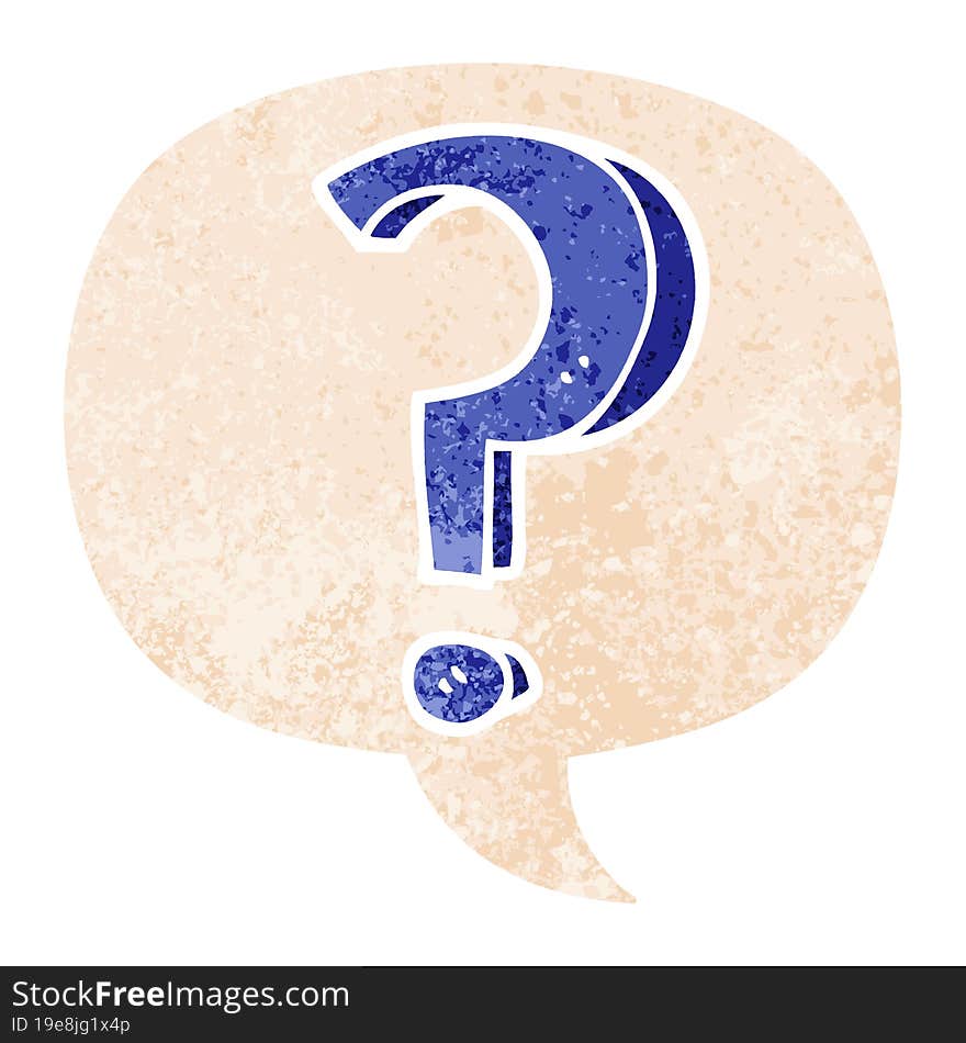 cartoon question mark and speech bubble in retro textured style