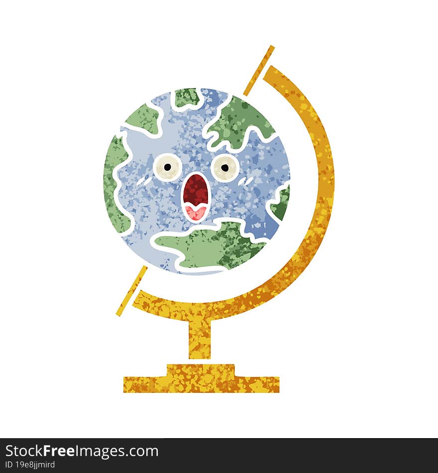 retro illustration style cartoon of a globe of the world