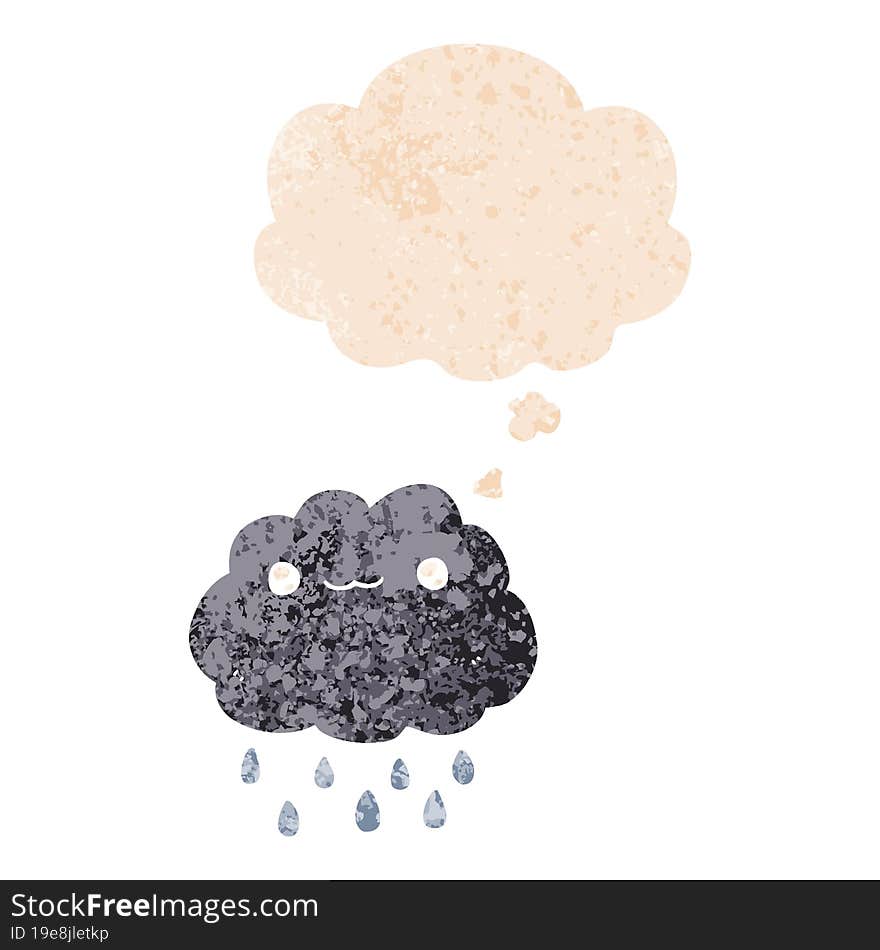 cartoon cloud and thought bubble in retro textured style