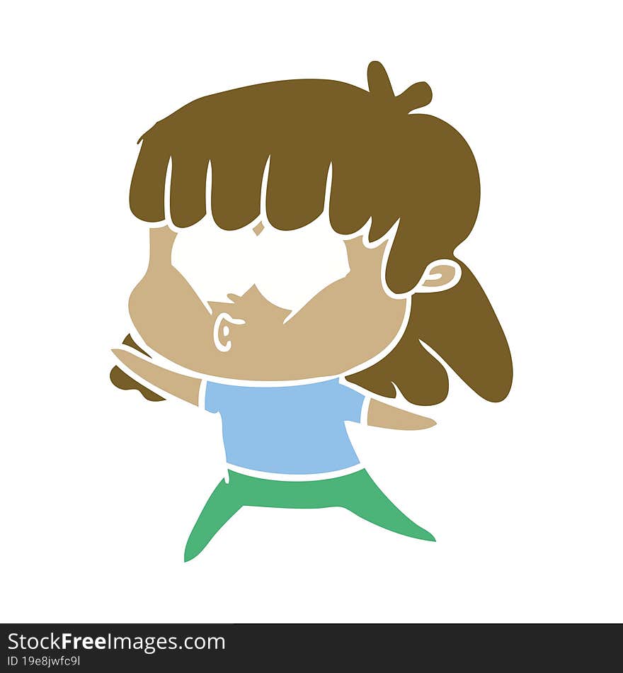 flat color style cartoon whistling girl