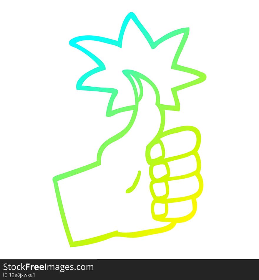 Cold Gradient Line Drawing Cartoon Thumbs Up Symbol