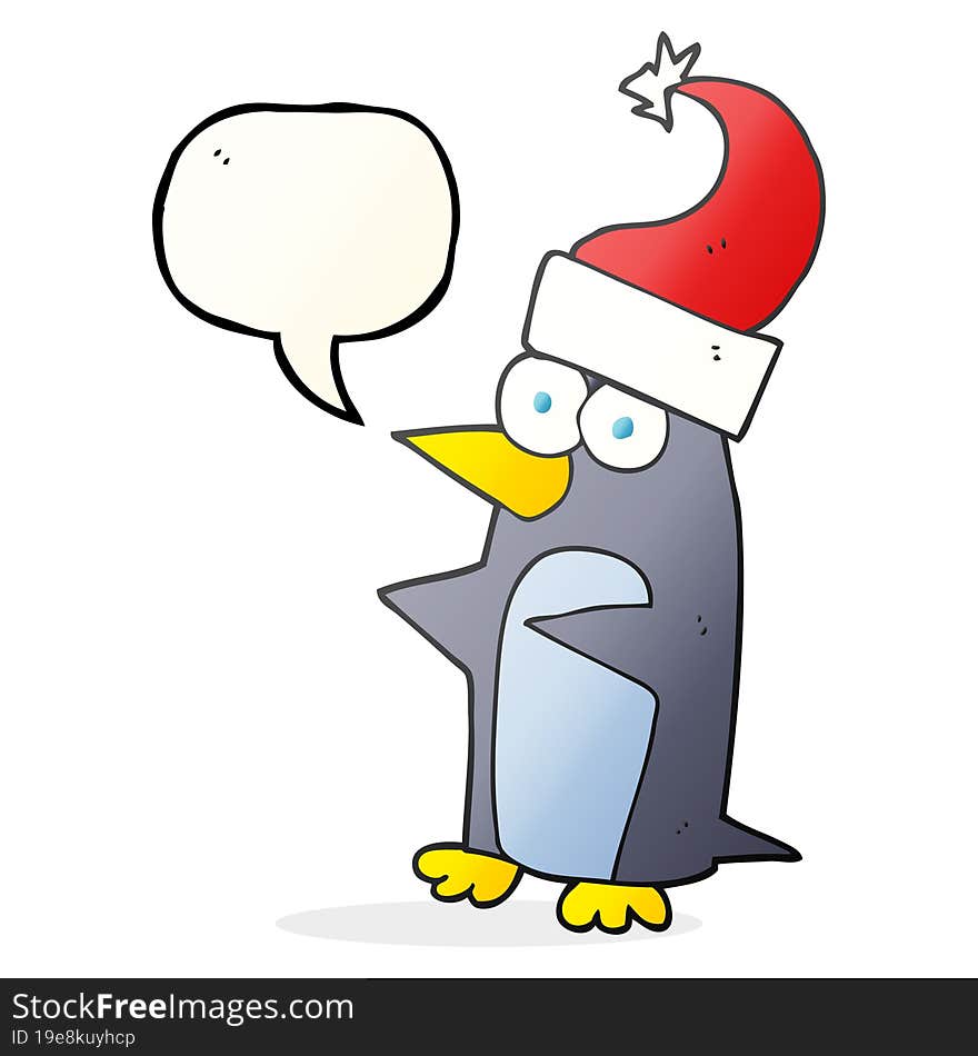 freehand drawn speech bubble cartoon christmas penguin