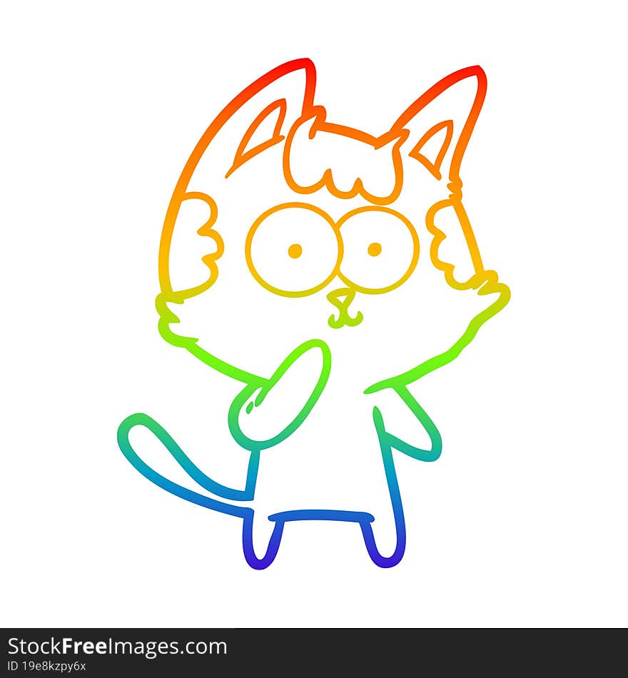 rainbow gradient line drawing cartoon cat considering