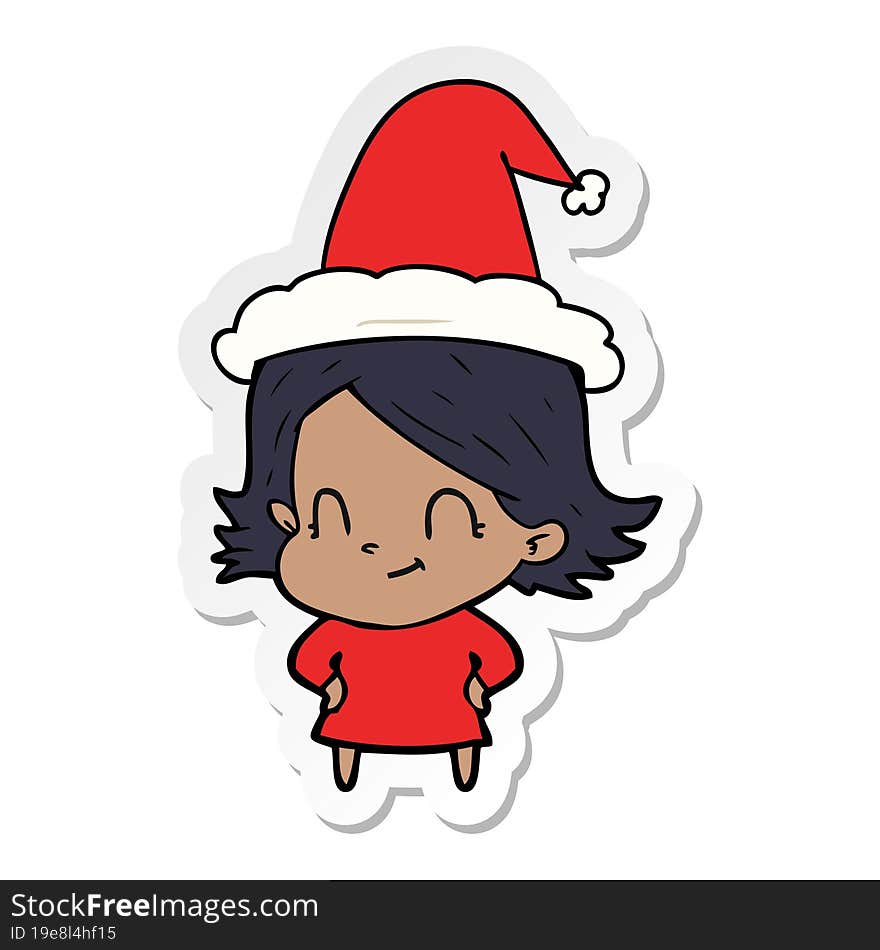 sticker cartoon of a friendly girl wearing santa hat