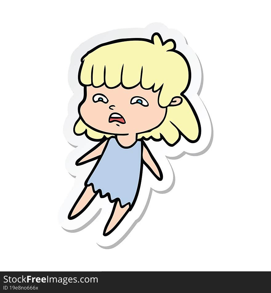 sticker of a cartoon worried woman