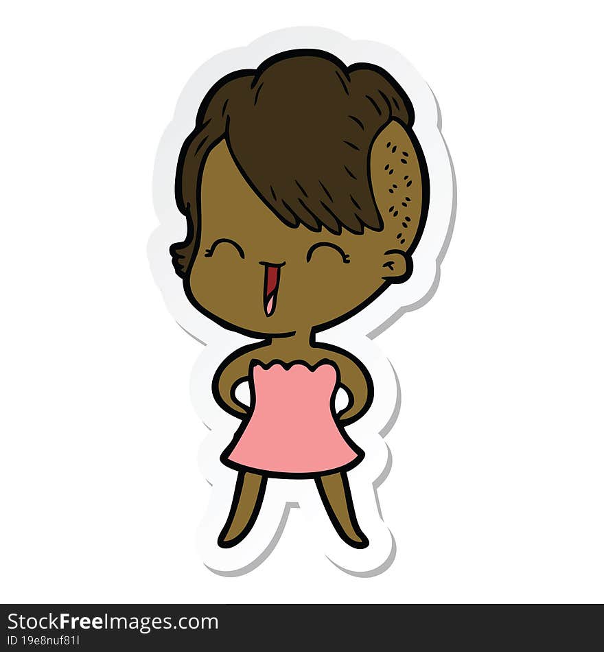 sticker of a happy cartoon hipster girl