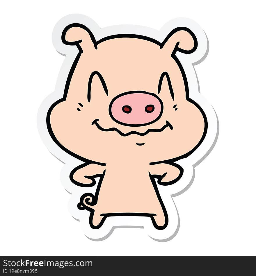 sticker of a nervous cartoon pig