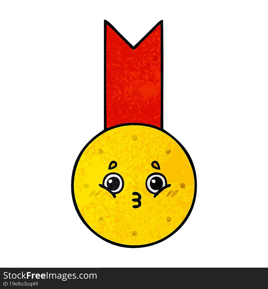 retro grunge texture cartoon of a gold medal