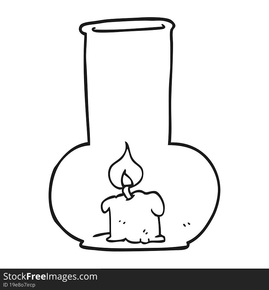 black and white cartoon old glass lamp and candle